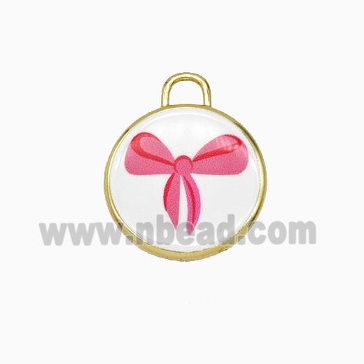 Copper Circle Pendant Painted Bowknot Gold Plated