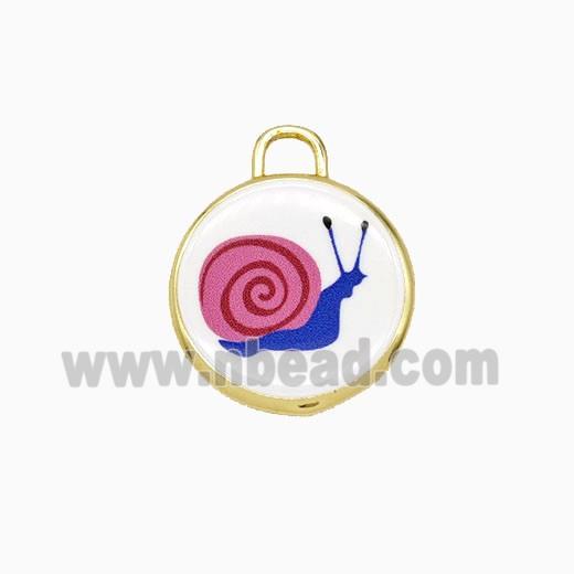 Copper Circle Pendant Painted Snail Gold Plated