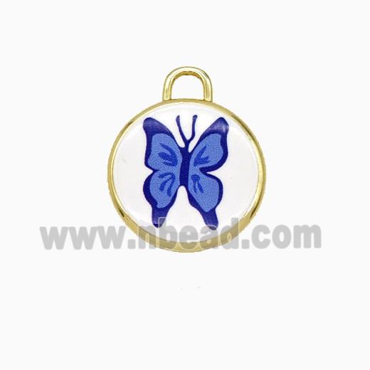 Copper Circle Pendant Painted Butterfly Gold Plated