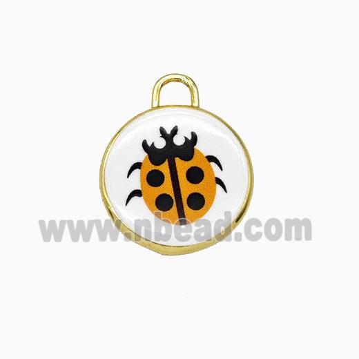 Copper Circle Pendant Painted Ladybug Gold Plated