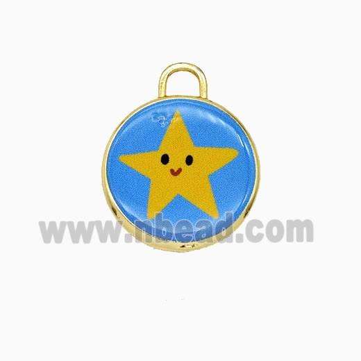Copper Circle Pendant Painted Star Gold Plated