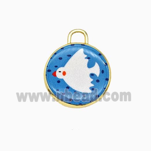 Copper Circle Pendant Painted Birds Gold Plated