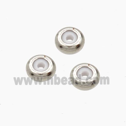 Copper Rondelle Stoper Beads With Rubber Smooth Platinum Plated
