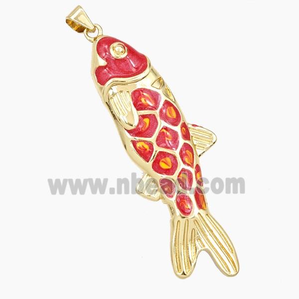Copper Fish Pendant Red Enamel Gold Plated