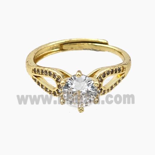 Copper Rings Pave Zirconia Adjustable Gold Plated