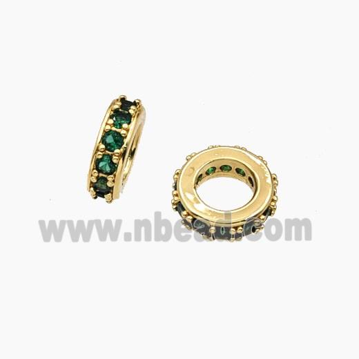 Copper Rondelle Beads Pave Zirconia Large Hole Gold Plated