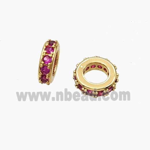 Copper Rondelle Beads Pave Zirconia Large Hole Gold Plated