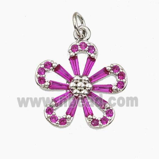 Copper Flower Pendant Pave Zirconia Platinum Plated