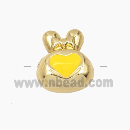 Copper Rabbit Beads Yellow Enamel Heart Gold Plated