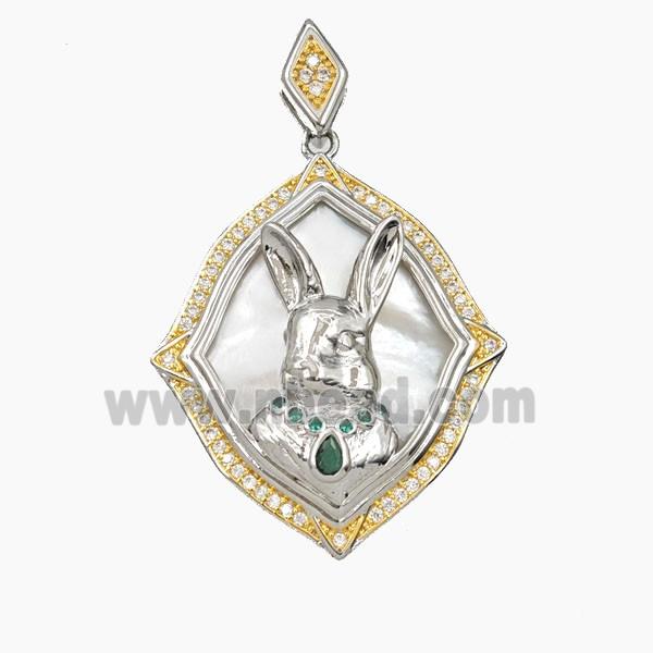Copper Rabbit Pendant Pave Zirconia Platinum Gold Plated