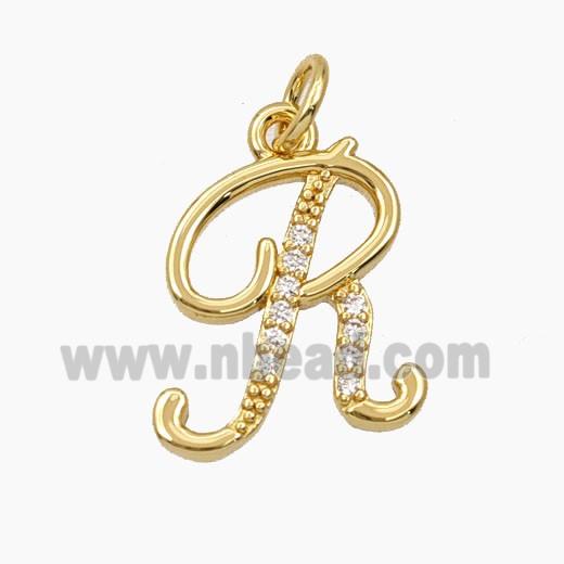 Copper Letter-R Pendant Pave Zirconia Gold Plated