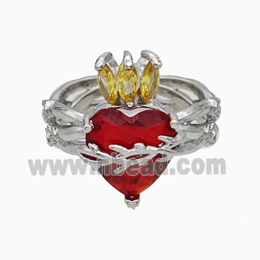 Copper Heart Rings Pave Crystal Glass Platinum Plated