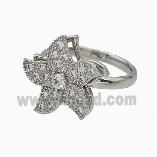 Copper Starfish Rings Pave Zirconia Rotatable Adjustable Platinum Plated