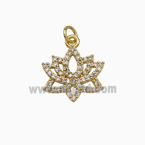 Copper Lotus Pendant Pave Zirconia Gold Plated