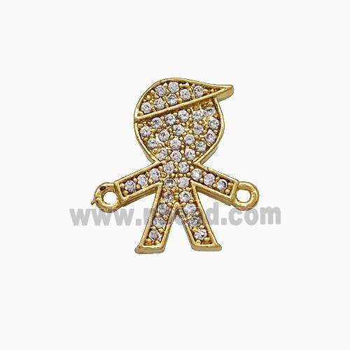 Copper Kids Boy Connector Pave Zirconia Gold Plated