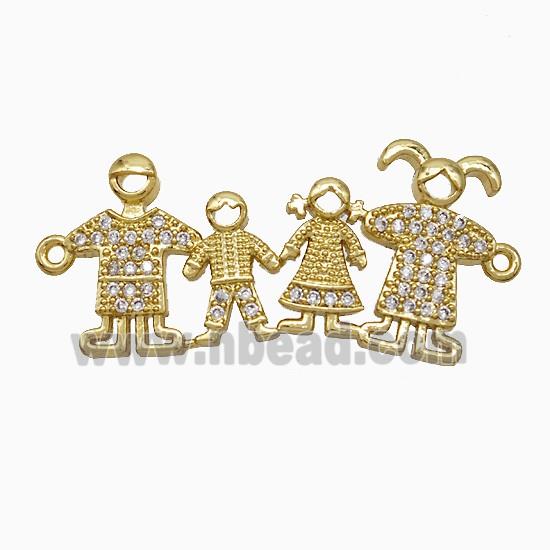 Copper Family Connector Pave Zirconia People Gold Plated