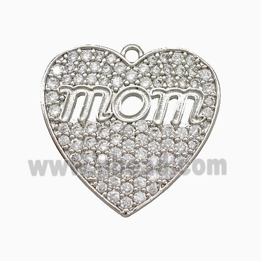 Copper Heart Pendant Pave Zirconia Mom Platinum Plated