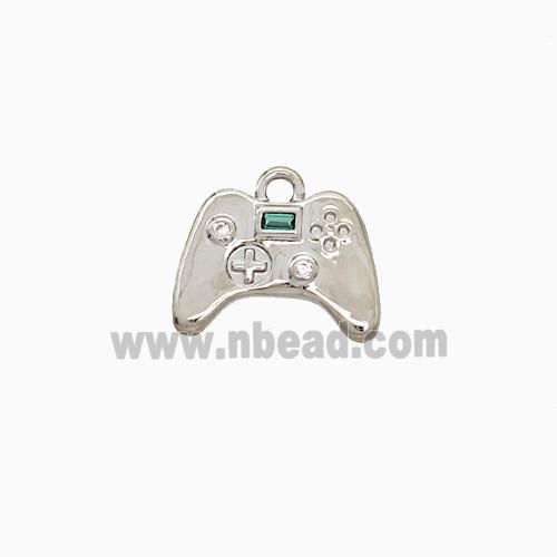 Game Handle Charms Copper Pendant Pave Zirconia Platinum Plated