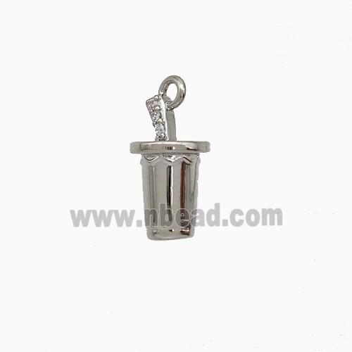 Ice Cream Bottle Drink Cup Charms Copper Pendant Pave Zirconia Platinum Plated