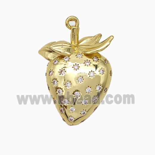 Copper Strawberry Pendant Pave Zirconia Gold Plated