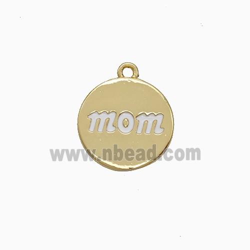Copper Mom Pendant Circle White Enamel Gold Plated