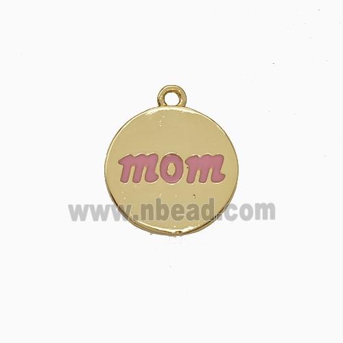 Copper Mom Pendant Circle Pink Enamel Gold Plated