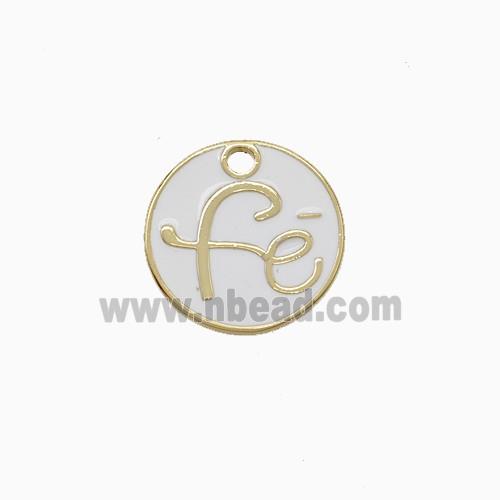 Copper Fe Pendant Circle White Enamel Gold Plated
