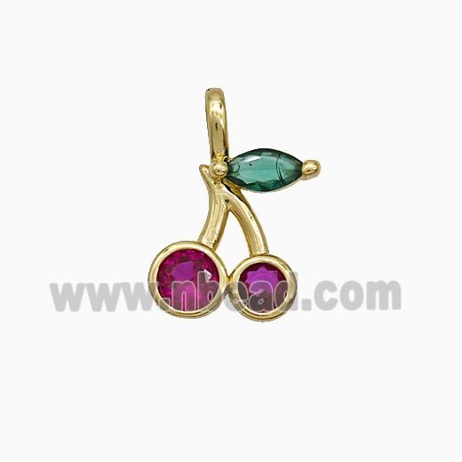Copper Cherry Pendant Pave Zirconia Gold Plated