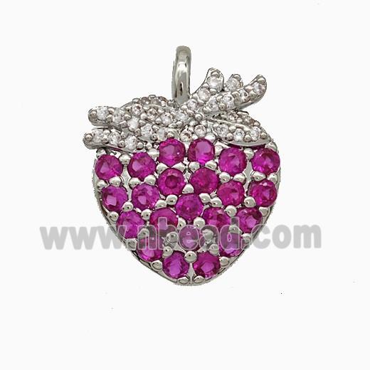 Copper Strawberry Pendant Micropave Zirconia Platinum Plated