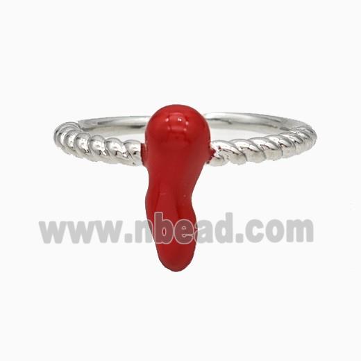 Copper Chili Rings Red Enamel Platinum Plated