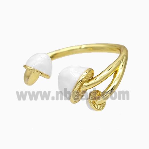 Copper Mushroom Rings White Enamel Gold Plated