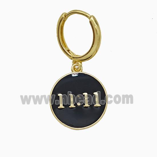 Copper Double Eleven Hoop Earrings Number 11 Black Enamel Gold Plated