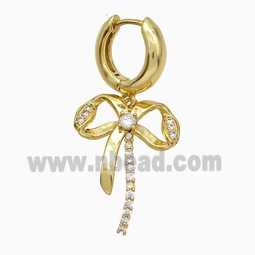 Copper Bowknot Hoop Earrings Pave Zirconia Gold Plated