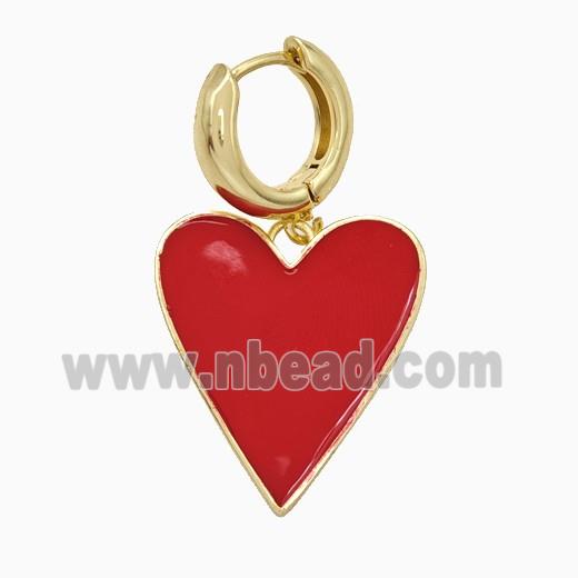 Copper Heart Hoop Earrings Red Enamel Gold Plated