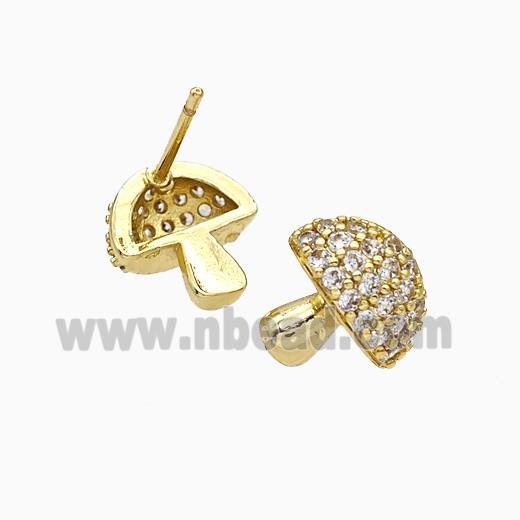 Copper Mushroom Stud Earrings Pave Zirconia Gold Plated