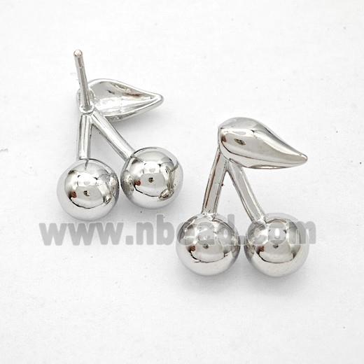 Copper Cherry Stud Earrings Platinum Plated