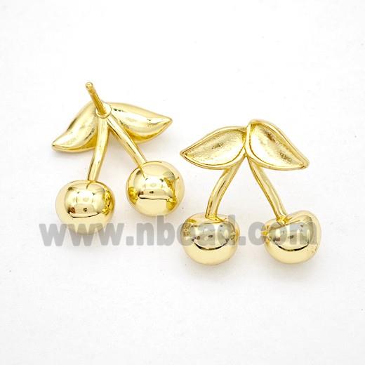Copper Cherry Stud Earrings Gold Plated