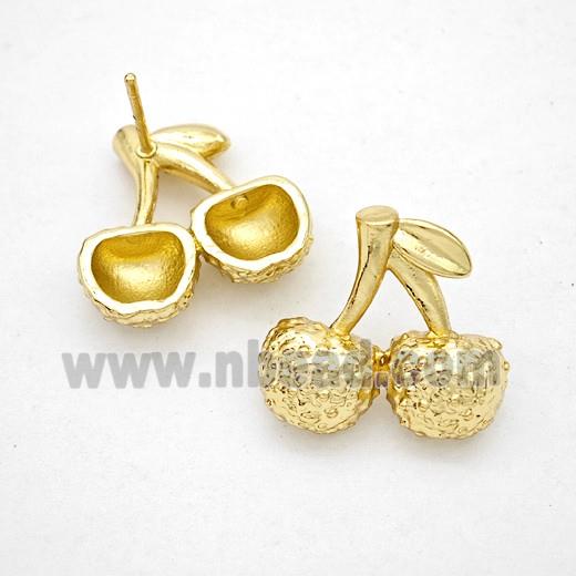 Copper Cherry Stud Earrings Hammered Gold Plated