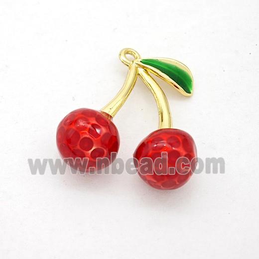 Copper Litchi Stud Earrings Red Painted Gold Plated