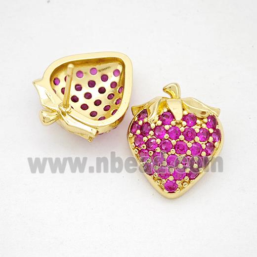 Copper Strawberry Stud Earrings Pave Zirconia Gold Plated