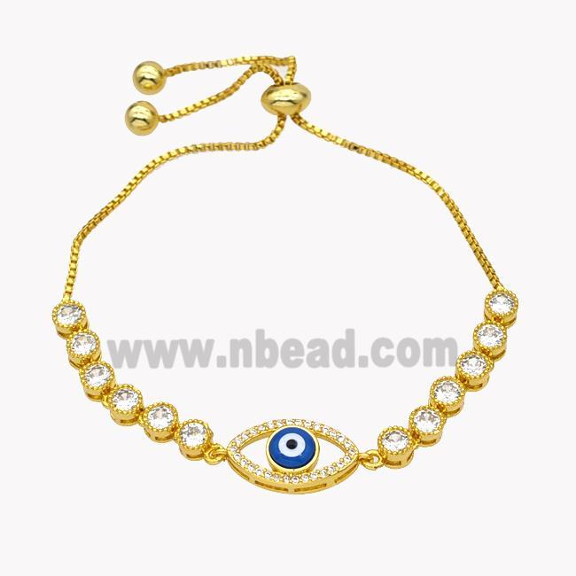 Copper Eveil Eye Bracelet Pave Zirconia Adjustable 18K Gold Plated