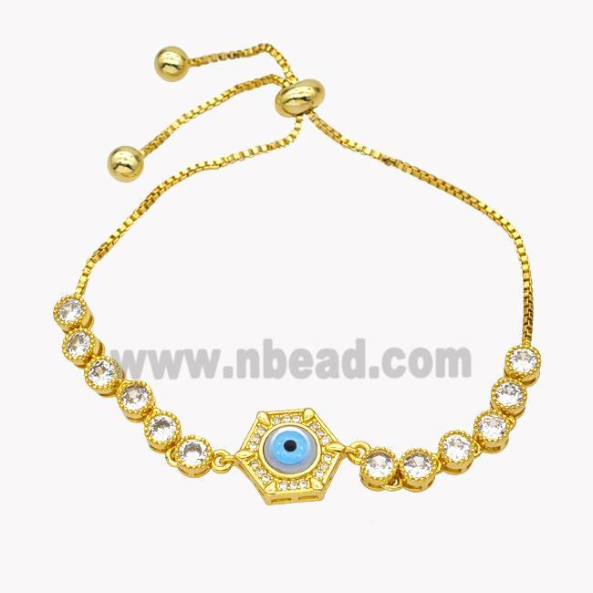 Copper Eveil Eye Bracelet Pave Zirconia Adjustable 18K Gold Plated
