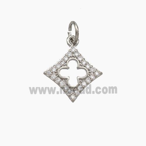 Copper Clover Pendant Micropave Zirconia Platinum Plated