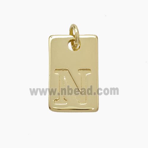 Copper Card Pendant Letter-N Gold Plated