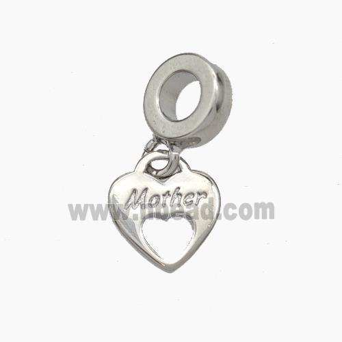 Copper Heart Pendant Pave Zirconia Mother Platinum Plated