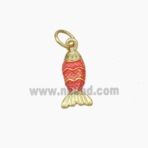 Copper Fish Pendant Red Painted Gold Plated