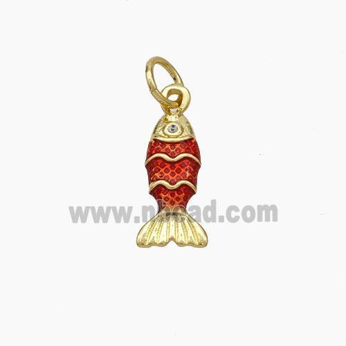 Copper Fish Pendant Red Painted Gold Plated