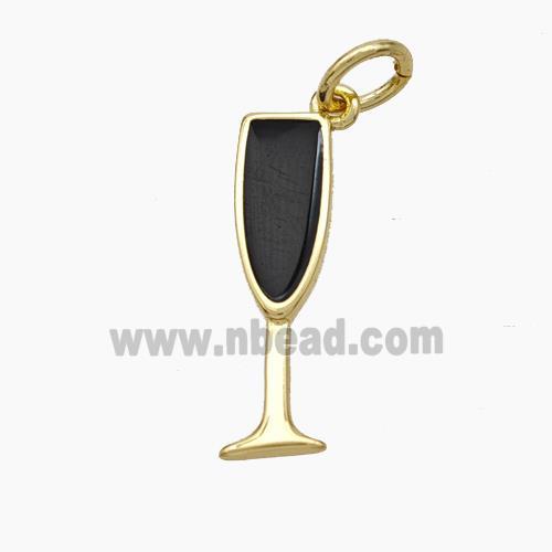 Wine Cup Charms Copper Pendant Black Enamel Gold Plated