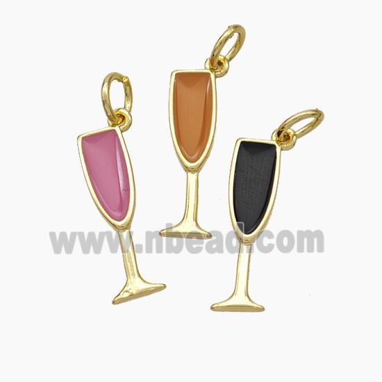 Wine Cup Charms Copper Pendant Enamel Gold Plated Mixed