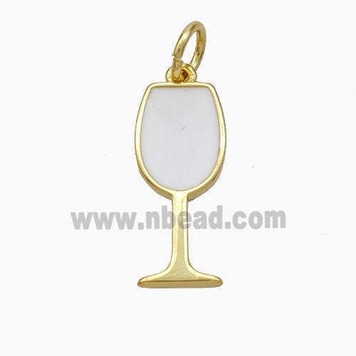 Wine Cup Charms Copper Pendant White Enamel Gold Plated